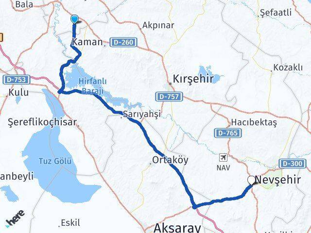 Kırıkkale Çelebi Nevşehir Arası Kaç Km - Yol Haritası