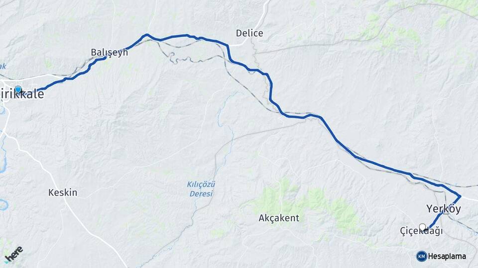 Kırıkkale Çiçekdağı Kırşehir Arası Kaç Km - Yol Haritası
