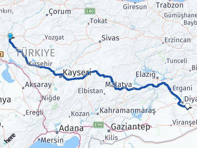 Kırıkkale Çınar Diyarbakır Arası Kaç Km - Yol Haritası