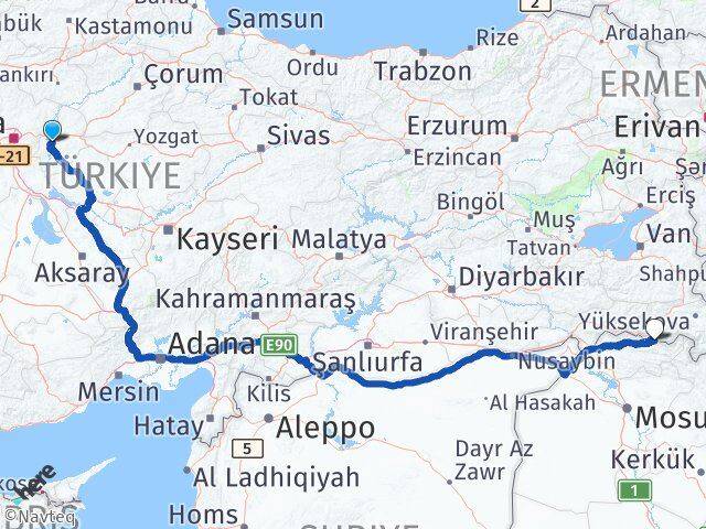 Kırıkkale Çukurca Hakkari Arası Kaç Km - Yol Haritası