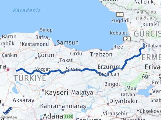 Kırıkkale Damal Ardahan Arası Kaç Km - Yol Haritası