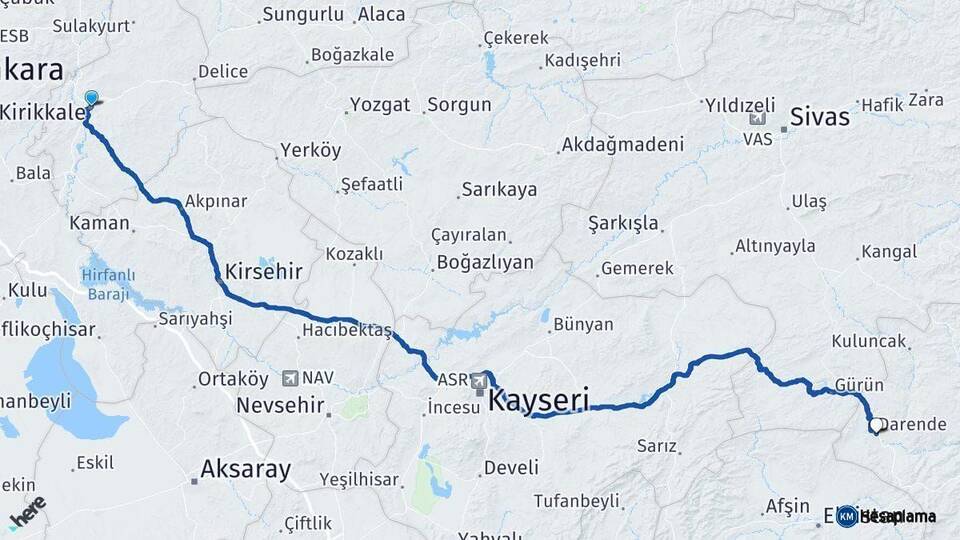 Kırıkkale Darende Malatya Arası Kaç Km - Yol Haritası