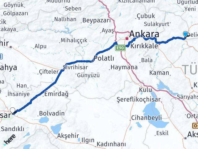 Kırıkkale Delice Afyonkarahisar Arası Kaç Km - Yol Haritası