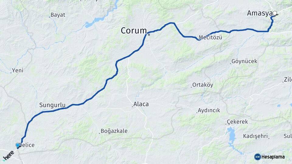 Kırıkkale Delice Amasya Arası Kaç Km - Yol Haritası
