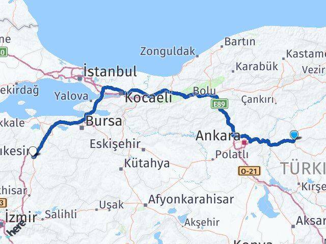Kırıkkale Delice Balıkesir Arası Kaç Km - Yol Haritası