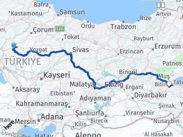Kırıkkale Delice Bitlis Arası Kaç Km - Yol Haritası