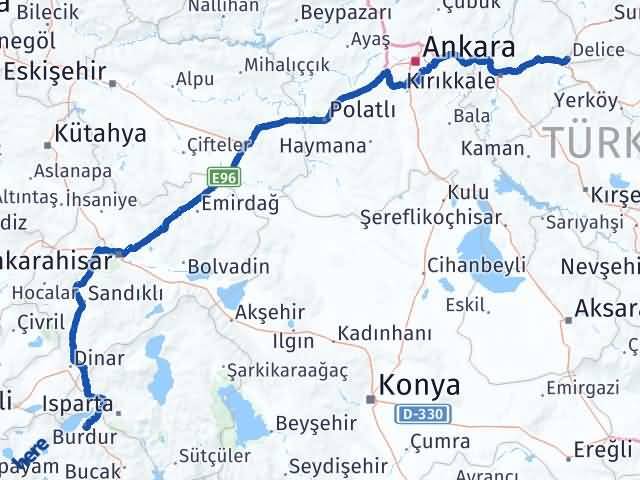Kırıkkale Delice Burdur Arası Kaç Km - Yol Haritası