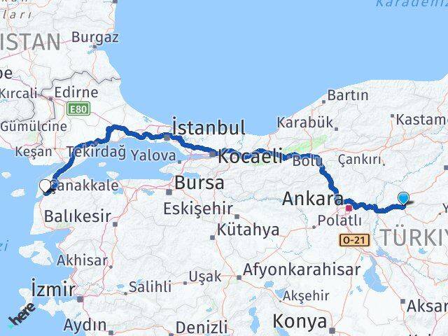 Kırıkkale Delice Çanakkale Arası Kaç Km - Yol Haritası