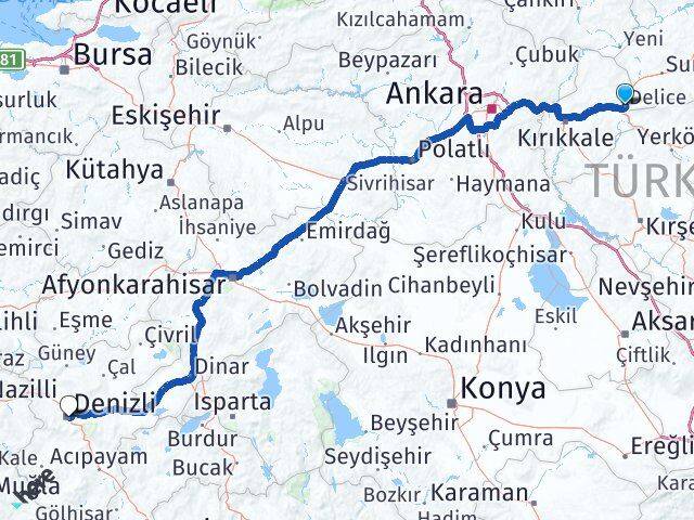 Kırıkkale Delice Denizli Arası Kaç Km - Yol Haritası