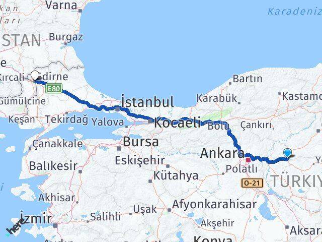 Kırıkkale Delice Edirne Arası Kaç Km - Yol Haritası