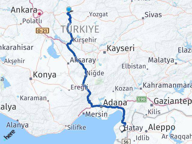 Kırıkkale Delice Hatay Arası Kaç Km - Yol Haritası