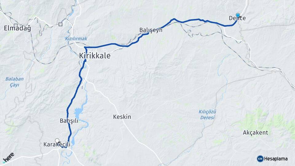 Kırıkkale Delice Karakeçili Arası Kaç Km - Yol Haritası