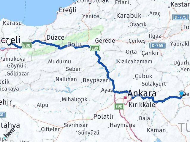 Kırıkkale Delice Sakarya Arası Kaç Km - Yol Haritası