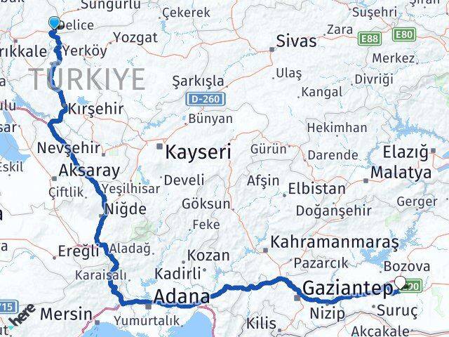 Kırıkkale Delice Şanlıurfa Arası Kaç Km - Yol Haritası