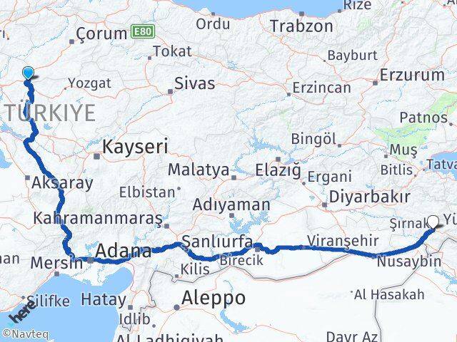 Kırıkkale Delice Şırnak Arası Kaç Km - Yol Haritası