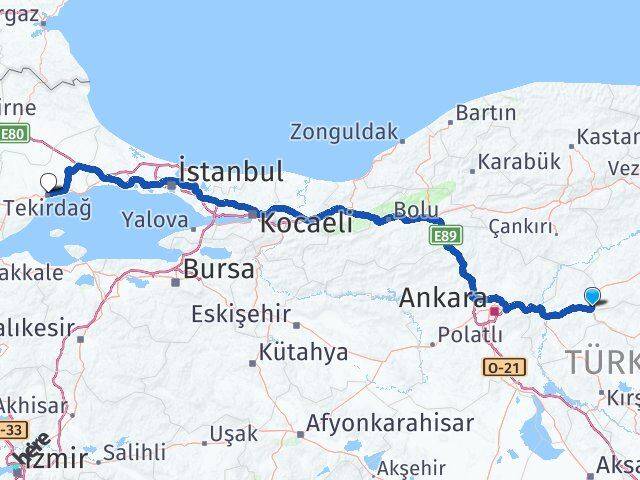 Kırıkkale Delice Tekirdağ Arası Kaç Km - Yol Haritası