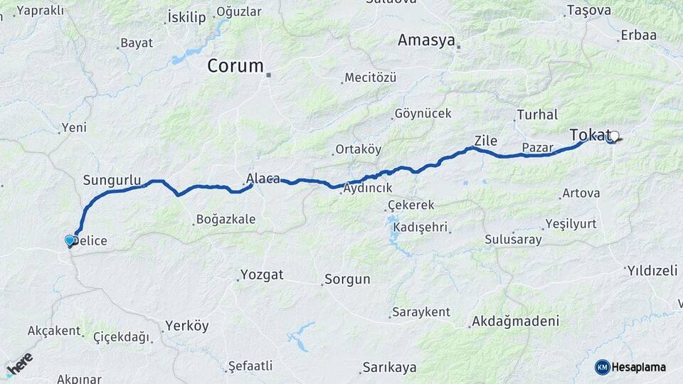 Kırıkkale Delice Tokat Arası Kaç Km - Yol Haritası