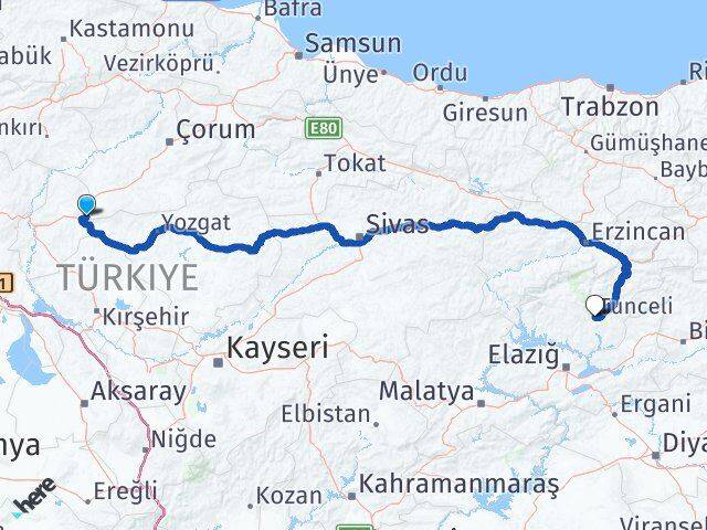 Kırıkkale Delice Tunceli Arası Kaç Km - Yol Haritası