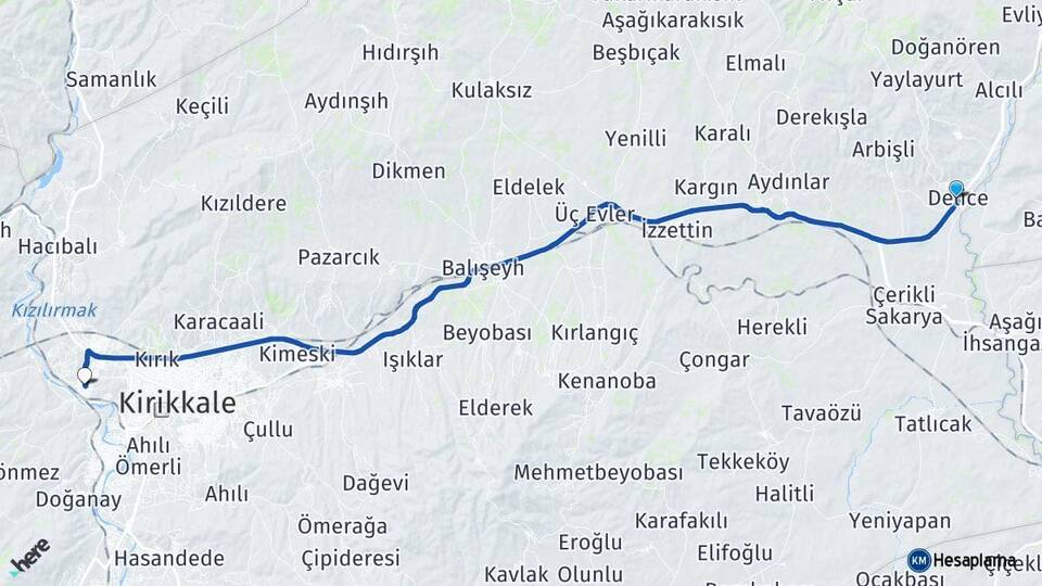 Kırıkkale Delice Yahşihan Arası Kaç Km - Yol Haritası