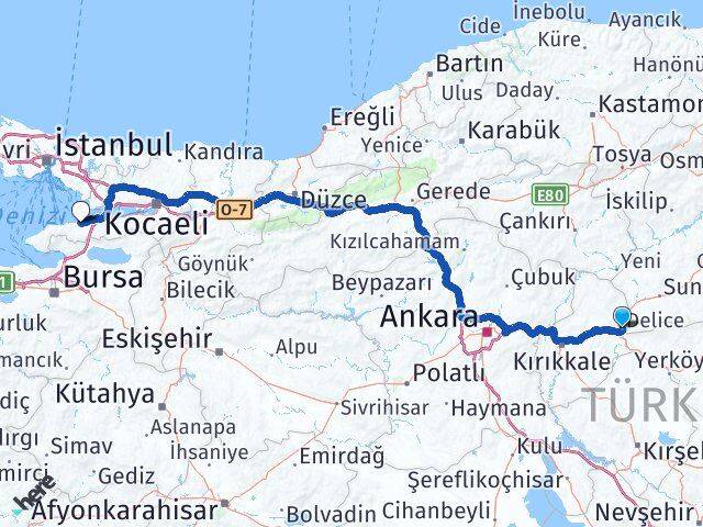 Kırıkkale Delice Yalova Arası Kaç Km - Yol Haritası