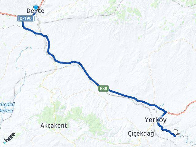 Kırıkkale Delice Yerköy Yozgat Arası Kaç Km - Yol Haritası