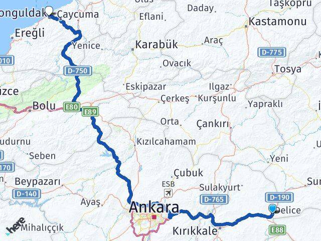 Kırıkkale Delice Zonguldak Arası Kaç Km - Yol Haritası