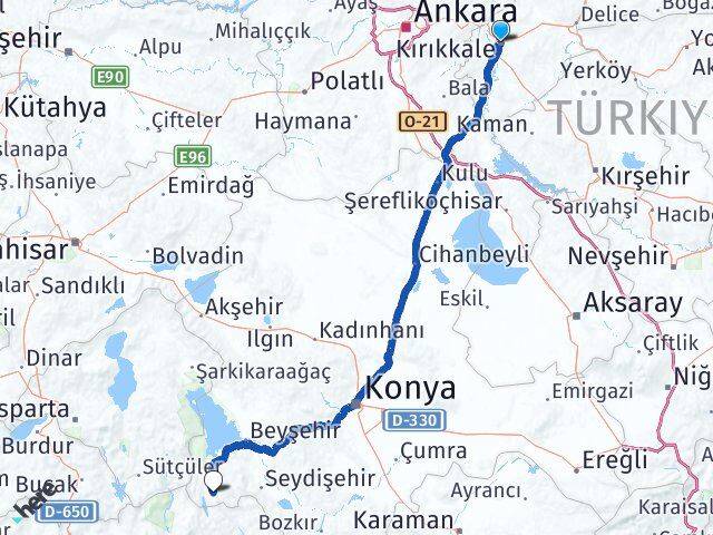 Kırıkkale Derebucak Konya Arası Kaç Km - Yol Haritası