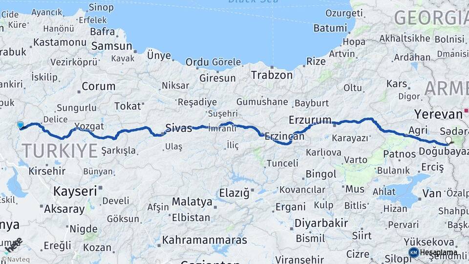 Kırıkkale Doğubayazıt Ağrı Arası Kaç Km - Yol Haritası
