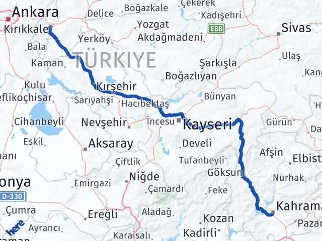Kırıkkale Dulkadiroğlu Kahramanmaraş Arası Kaç Km - Yol Haritası