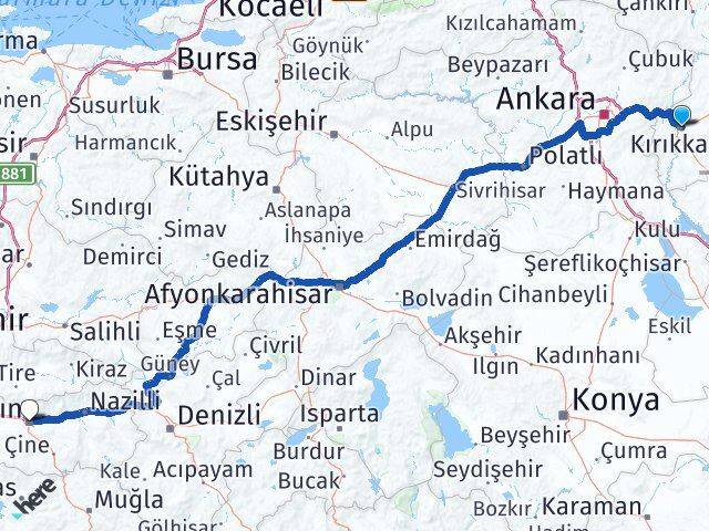 Kırıkkale Efeler Aydın Arası Kaç Km - Yol Haritası