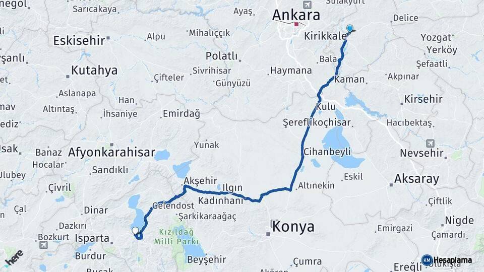 Kırıkkale Eğirdir Isparta Arası Kaç Km - Yol Haritası