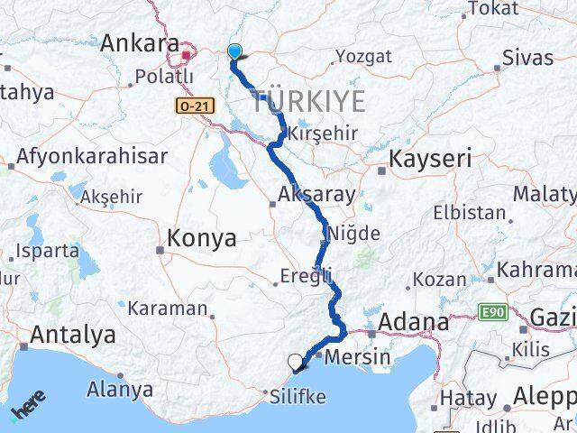 Kırıkkale Erdemli Mersin Arası Kaç Km - Yol Haritası