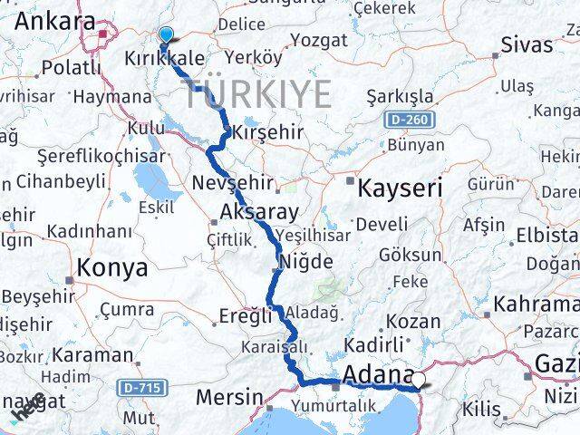 Kırıkkale Erzin Hatay Arası Kaç Km - Yol Haritası