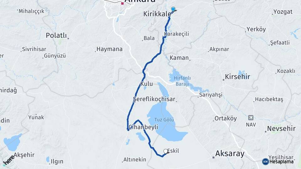 Kırıkkale Eskil Aksaray Arası Kaç Km - Yol Haritası