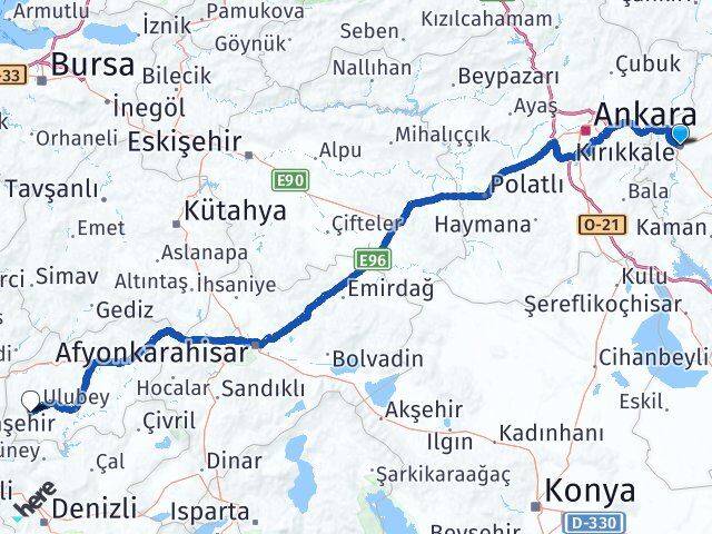 Kırıkkale Eşme Uşak Arası Kaç Km - Yol Haritası