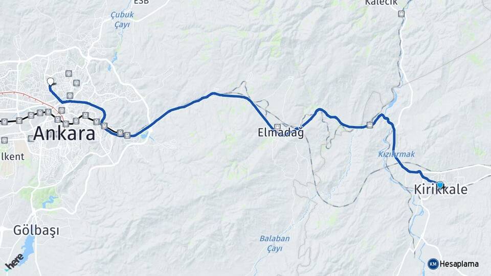 Kırıkkale Etlik Keçiören Ankara Arası Kaç Km - Yol Haritası