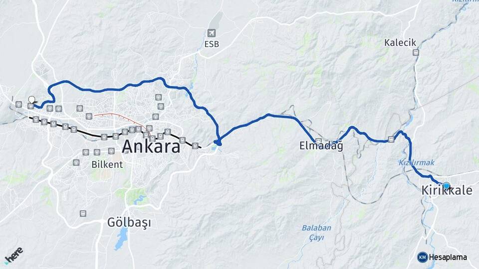 Kırıkkale Fatih Sincan Ankara Arası Kaç Km - Yol Haritası