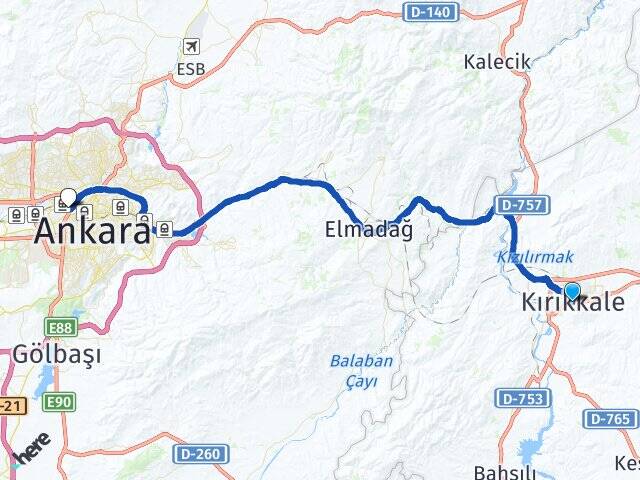 Kırıkkale Gazi Üniversitesi Arası Kaç Km - Yol Haritası