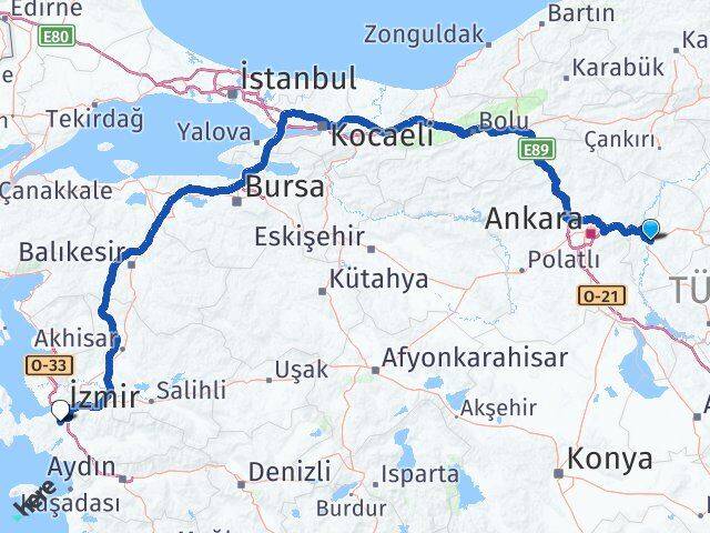 Kırıkkale Gaziemir İzmir Arası Kaç Km - Yol Haritası