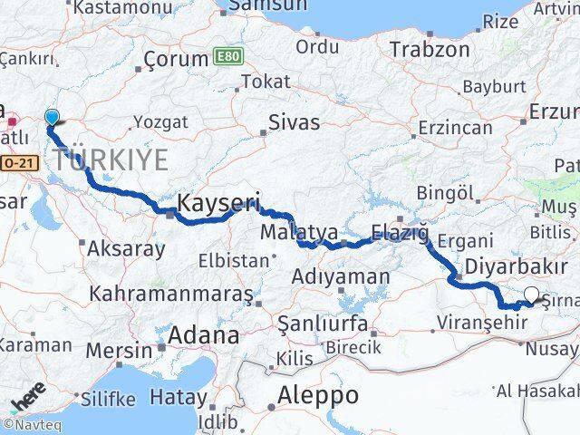 Kırıkkale Gercüş Batman Arası Kaç Km - Yol Haritası