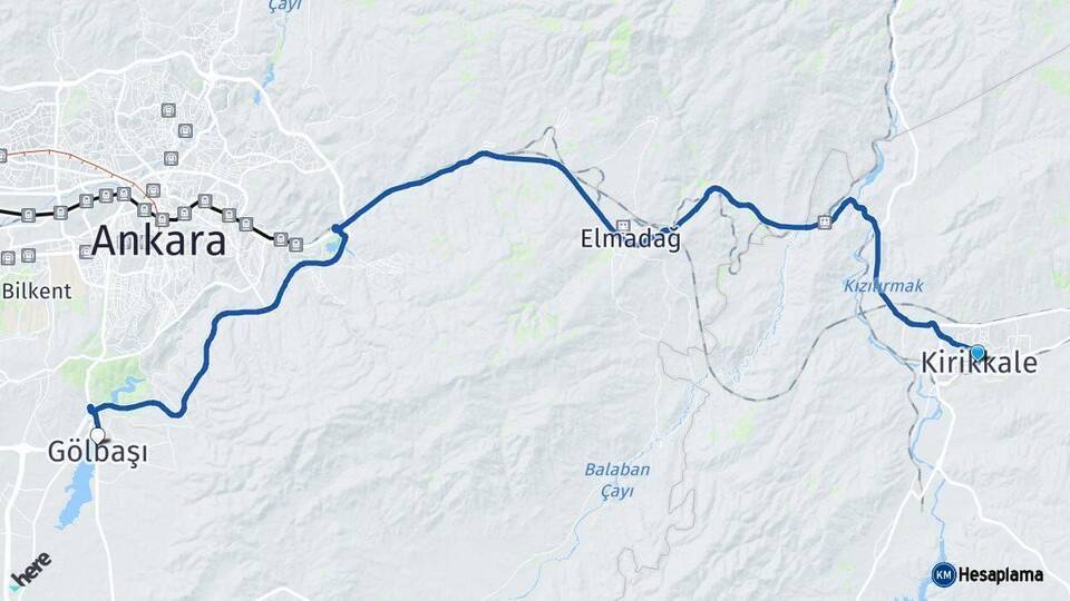 Kırıkkale Gölbaşı Ankara Arası Kaç Km - Yol Haritası