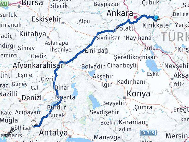Kırıkkale Gölhisar Burdur Arası Kaç Km - Yol Haritası