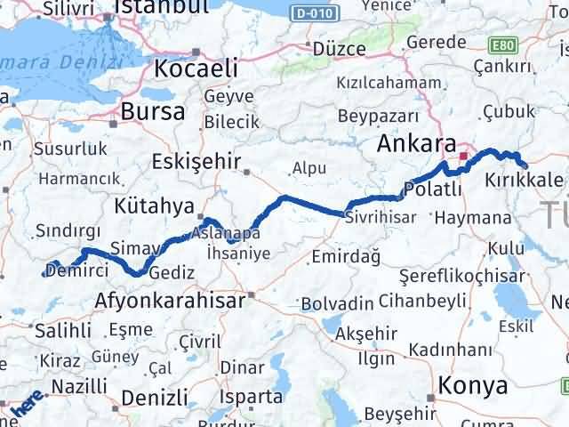 Kırıkkale Gördes Manisa Arası Kaç Km - Yol Haritası