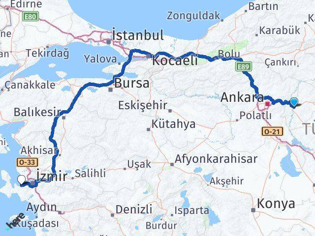Kırıkkale Güzelbahçe İzmir Arası Kaç Km - Yol Haritası