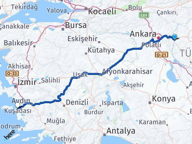 Kırıkkale Güzelçamlı Kuşadası Aydın Arası Kaç Km - Yol Haritası