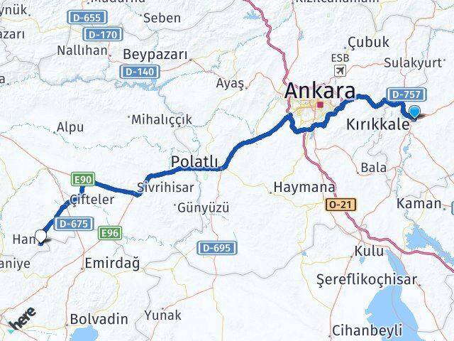 Kırıkkale Han Eskişehir Arası Kaç Km - Yol Haritası