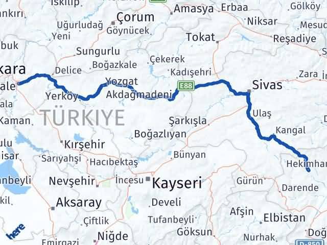 Kırıkkale Hekimhan Malatya Arası Kaç Km - Yol Haritası