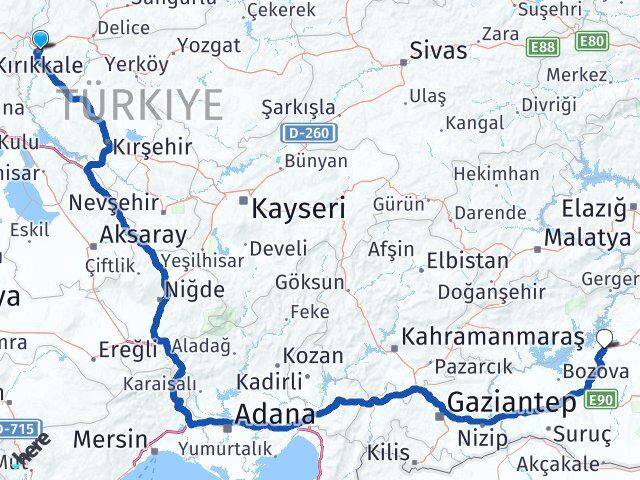Kırıkkale Hilvan Şanlıurfa Arası Kaç Km - Yol Haritası