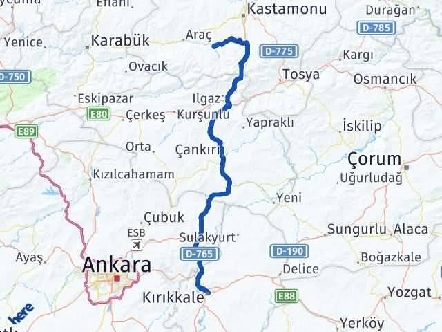 Kırıkkale İhsangazi Kastamonu Arası Kaç Km - Yol Haritası