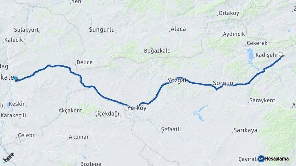 Kırıkkale Kadışehri Yozgat Arası Kaç Km - Yol Haritası